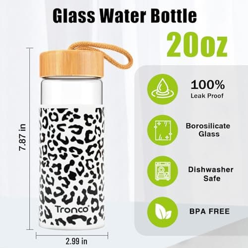 Tronco 20 oz Glass Water Bottles with Lids, Reusable Borosilicate Glass Bottles with Bamboo Lid & Non-Slip Silicone Sleeve for Coffee, Iced Tea, Water, Leak-Proof, BPA-Free – Ideal for Office & Home view 2