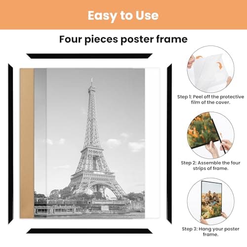 upsimples 24x36 Poster Frame Black 3 Pack, Scratch-Proof Picture Frames 24 x 36 for Photo Gallery - Slide-In Strips, Horizontal or Vertical Wall Mounting view 5