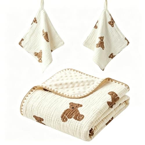 3-Piece Cotton Baby Blanket Set, 2 Baby Washcloths (Teddy Bear) — image 1