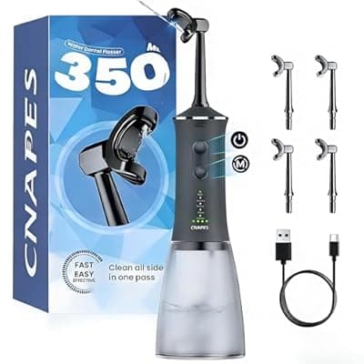 Cordless Water Flosser for Teeth: 4 Pressure Settings, 360° Clean with 4 U-Shaped Flossing Heads, IPX7 Waterproof, 30-Day Battery, Rechargeable Flosser for Braces Sensitive Gums (Black & Gray)