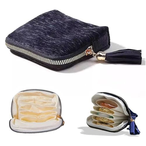 Iosjeude Small Travel Jewelry Case Organizer for Women Portable Jewelry Box with Small Pouches for Gemstones Healing Crystal Bracelets, Necklace Bangles Storage, Gift Ring Holder, Blue Tassel — image 1