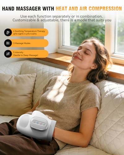 Hand Massager with Heat and Compression: 2026 New Cordless Electric Hand Massage for Arthritis Carpal Tunnel, 3 Modes 3 Heat Levels 5 Compression Wrist Finger Massager, Gifts for Women Men, Grey view 5