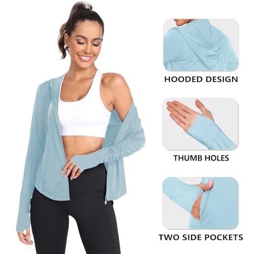 AGVNG Womens UPF 50+ Long Sleeve Hooded Jackets Lightweight UV Protection Sun Shirts Workout Athletic Hiking Running Tops view 5