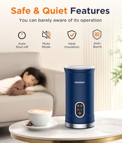 Spacekey Milk Frother Electric Automatic Frother for Coffee with Mute Mode, 10.1oz/300ml Overheat Protection Milk Steamer, 4-in-1 Warm and Cold Foam Maker for Latte/Hot Chocolate view 3