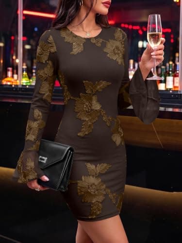 Caracilia Wedding Guest Cocktail Party Floral Mesh Mini Dress view 3