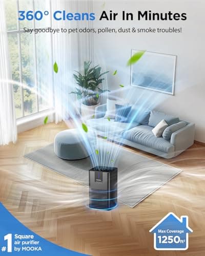 Air Purifiers for Home Large Room 1250 Ft²,MOOKA H13 HEPA Air Purifier for Pets Dust Odor Smoke,Aromatherapy Function,Air Cleaner with 15dB Quiet Sleep Mode for Bedroom Office Living Room,M05,Black view 2