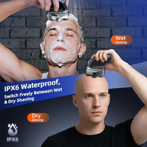 7D Head Shavers for Bald Men - kensen Upgrade 7D Head Shavers, Ergonomic Comfort-Grip Handle with 2 Speed Settings Long Battery Life Bald Razor IPX6 Waterproof Wet/Dry Shaving LED Display view 6