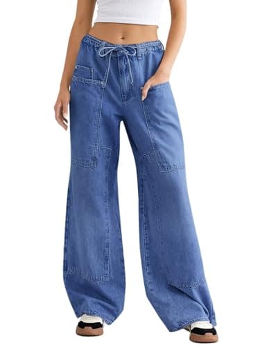 Cicy Bell Womens Wide Leg Jeans Vintage Mid Rise Baggy Boyfriend Belted Denim Pants with Pockets — image 1