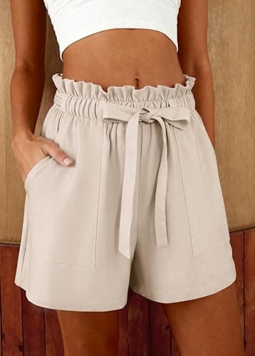 PRETTYGARDEN Summer Shorts for Women Casual Ruffle Drawstring High Waist Wide Leg Comfy Lounge Shorts Beach Cruise Outfits view 4