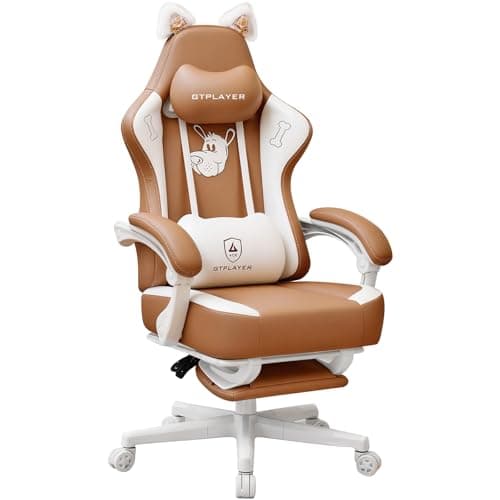 GTPOFFICE Cute Gaming Chair with Cat Ears, Ergonomic Computer Chair with Footrest Cat Paw Lumbar Support Comfortable Reclining Game Chair Desk Chair for Adult Teens, Soft Fabric, Brown — image 1