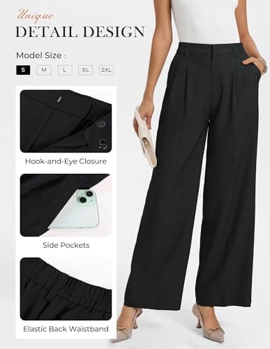 GRACE KARIN Women's Wide Leg Work Pants, Wrinkle Free High Waisted Trousers with Pockets, Business Casual Office Slacks view 3