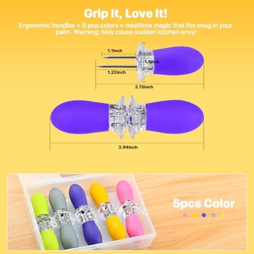 Corn on the Cob Holders Set with Interlocking Design & Storage Case, Silicone Handles + Stainless Steel Pins | Corn Cob Holders for BBQ, Picnics, Dishwasher Safe & Non-Slip Corn Skewers & Sticks. view 5
