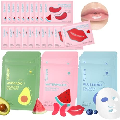 QUIYUM Fruit Skincare Mask Set - Eye + Lip + Face Repair Combo (32 PCS), for Women & Teens, Natural Ingredients with Niacinamide & Hyaluronic Acid, Spa-Like at Home, Moisturize, Soothe, Self-Care Gift — image 1