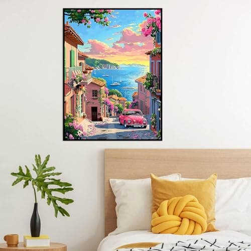 igoodom Diamond Art Kits for Adults, Beach City Diamond Painting Kit, Full Drill Round Diamond Art Kits, DIY Gem Art and Crafts for Home Wall Decor Gift 12x16inch view 4