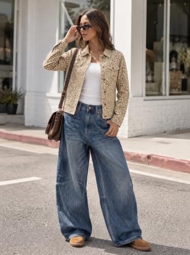 GRAPENT Leopard Cheetah Print Jean Jacket Women Casual Denim Trucker Jacket | Stretchy Denim Jacket, Animal Print, Button Down, Long Sleeve, Side Pockets, Western Outfit, Fall Outfits for Women view 6