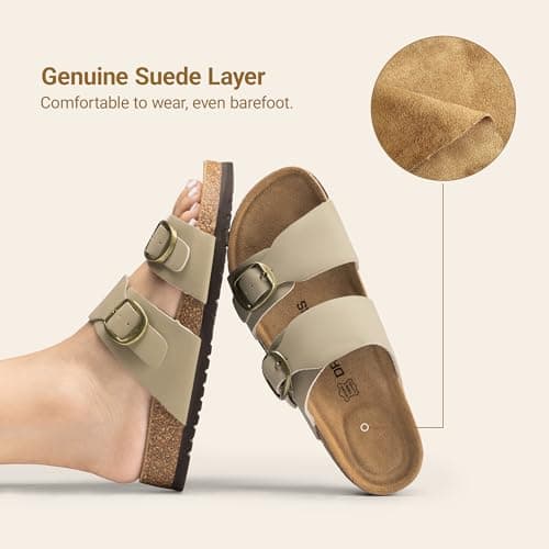 DREAM PAIRS Women's Slides Soft Genuine Footbed Sandals Comfortable Adjustable Double Buckle Slip-on Flat Sandals with Arch Support Frame Dual Slippers for Summer 2026 view 5