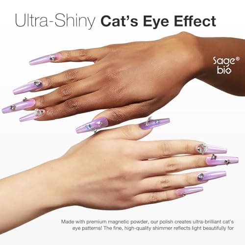 SAGEBIO Cat Eye Gel Nail Polish 15ml Amethyst Glow, Magnetic Shimmer Glass Bead Effect, UV LED Soak Off Nail Gel, Ideal for DIY Home Use view 5