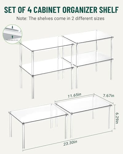Bobomoment Acrylic Cabinet Organizer, Set of 4 Spice Rack Organizer for Cabinet, Desk Countertop Shelf Organizer, Pantry Kitchen Storage and Organization, Stackable Shelves House Essentials for Gift view 2