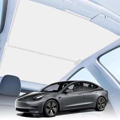 Ortiny 2025 Upgrade Tesla Model Y Sunshade Roof [No Gaps, No Sag] Heat Insulation Foldable Glass Roof Sun Shade with Nano Ice-Crystal Coatings, Accessories for Tesla Model Y 2020-2025, Tesla Interior