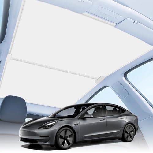 Ortiny 2025 Upgrade Tesla Model Y Sunshade Roof [No Gaps, No Sag] Heat Insulation Foldable Glass Roof Sun Shade with Nano Ice-Crystal Coatings, Accessories for Tesla Model Y 2020-2025, Tesla Interior view 1