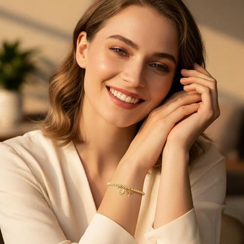 BAYLAY Gold Beaded Bracelets for Women-Initial Bracelet Gold Bracelets for Women Copper Beaded Bracelet for Womens Waterproof Jewelry Non Tarnish Jewelry Pulseras para Mujer Gifts for Girlfriend Mom view 4