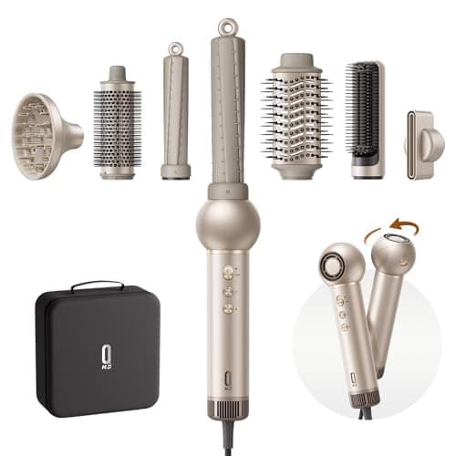 O.H.B 8 in 1 Air Styler & High Speed Hair Dryer Brush, Gold | 110,000 RPM Ionic Blow Dryer with Auto-Wrap Curlers, Rotatable Outlet, Volumizing and Straightening, Includes Travel Case — image 1