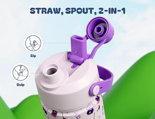 12 oz Kids Insulated Water Bottle: 2-in-1 Straw Spout Lid, Leakproof, BPA-Free, Keep Cold 24H, Fits Car Cupholder, Stainless Steel Cup for School, Holiday, Gift for Girls Daughters (Witching Hour) view 3