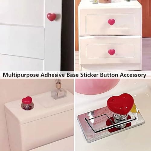 4 Pack Toilet Push Button Aid Replacement Sticker for Long Nails Protection, Heart-Shaped Button Extension Press Flush Knobs Sticker, Push Toilet Button Easily view 5