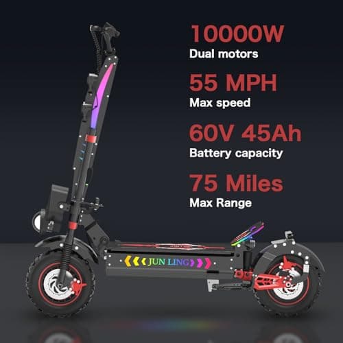 JL86 Off-Road Electric Scooter for Adults, 10000W Dual Motor, 60V 40Ah, Up to 55 MPH, 75 Miles Long Range, 13" Pneumatic Tires, Foldable Commuter E-Scooter view 2