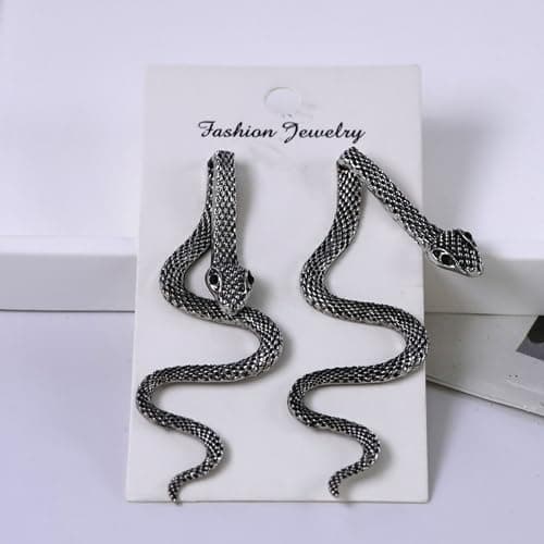 XIUQILAI Goth Snake Earrings Vintage Black/Silver Punk Snake Earring Witch Gothic Stud Halloween Earrings for Women view 5