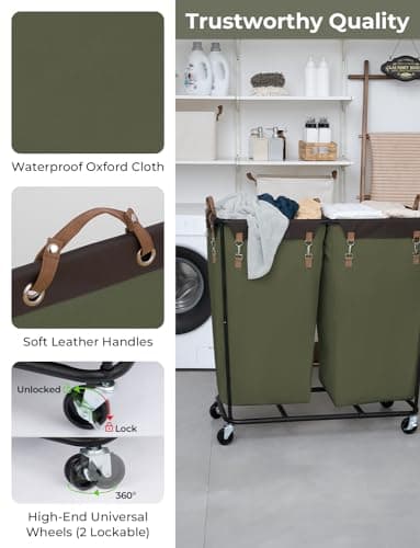 StorageWorks 390L Extra Large Laundry Hamper with Wheels, 2 Sections Laundry Basket with Wheels, Clothes Sorter Cart with Divider for Hotel, Home, Green, 1-Pack view 6