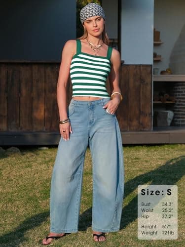 EXLURA Women Faux Cashmere Crop Top Striped Knit Tank Top Square Neck Camisole Summer Lightweight Sweater Y2K Going Out Tops view 6