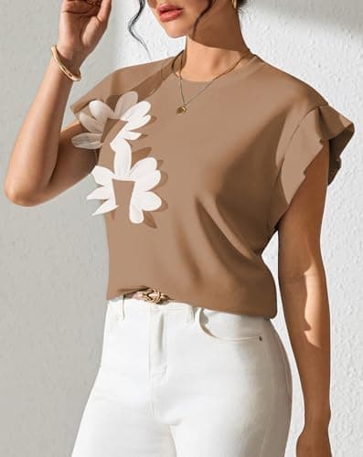 Pink Queen Womens Summer Tops 2026 Fashion Floral T Shirts Ruffle Cap Sleeve Casual Blouses view 3