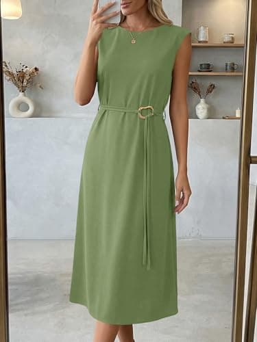 Wenrine Womens Sleeveless Midi Dress Summer Work Office Back Slit Elegant Flowy Tank Casual Vacation Dresses view 4