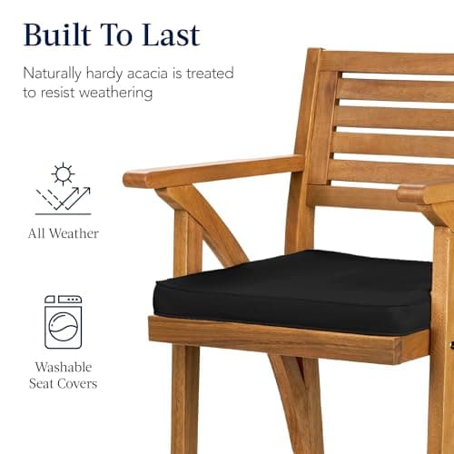 Best Choice Products Set of 2 Outdoor Acacia Wood Bar Stools Bar Chairs for Patio, Pool, Garden w/Weather-Resistant Cushions - Black view 5