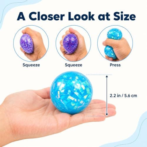 Squeeze Squishy Balls Set, 5Pack Colorful Sensory Fidget Toys Bulk | For Adults, Assorted Colorful Balls with Rainbow and Shimmer Designs for Desk Breaks, Party Favors and Stocking Stuffers view 4