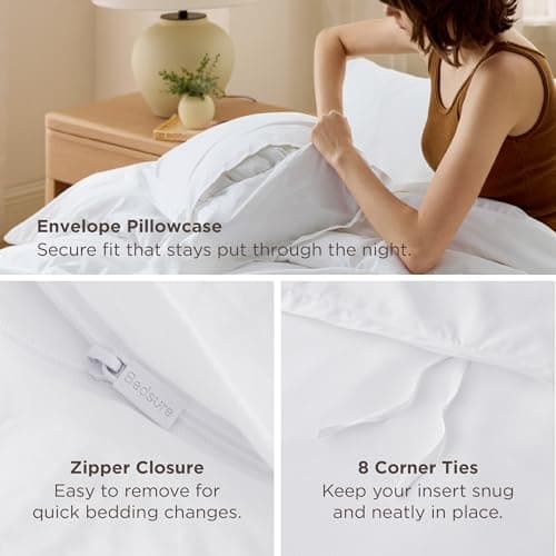 Bedsure White Duvet Cover Queen Size - Soft Double Brushed Bedding Set for Kids & Adults, Zipper Closure, 3 Pieces, Includes 1 Duvet Cover (90"x90") & 2 Pillow Shams, NO Comforter view 6