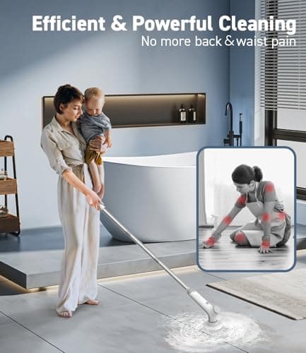 Electric Spin Scrubber, VEWIOR Cordless Shower Scrubber with 3 Adjustable Angle, Cleaning Brush with 2 Speeds 3 Replaceable Brush Heads for Bathroom Kitchen Tub view 7