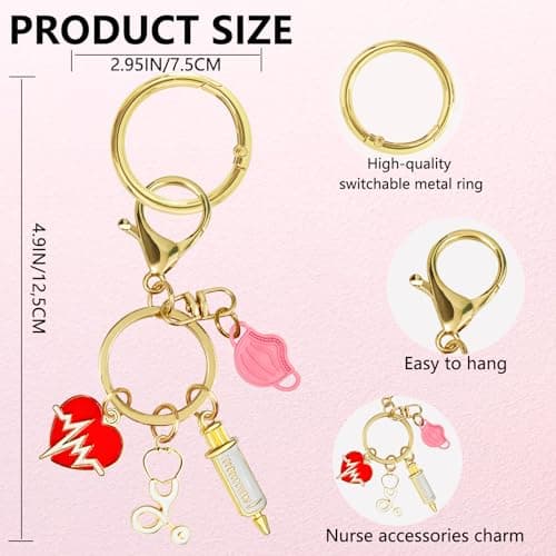 ownmysty Nurses Gifts for Women, Keychain Nurse Charms Essentials Accessories for Tote Bag/Purse Nurses Week Graduation Gifts view 3