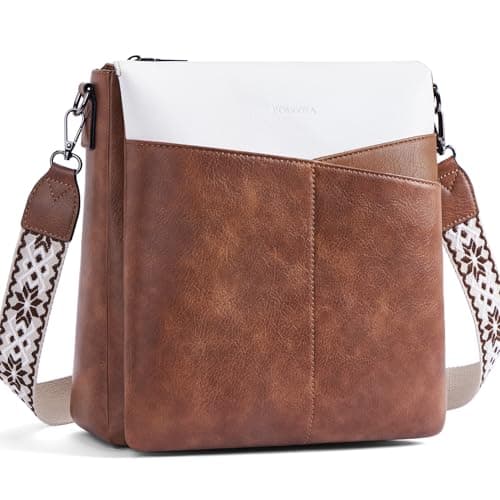POIUGOYA Leather Crossbody Bags for Women,Medium Dual Main Pockets Crossbody Purse,Lightweight Shoulder Bag for Travel/Work