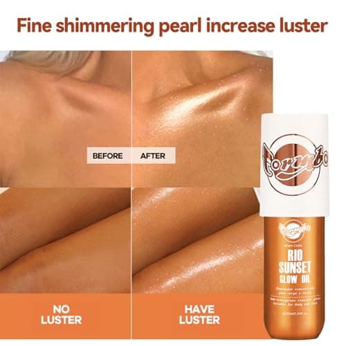 Body Glow Oil Shimmering Highlighter Liquid with Golden Glow, 90ML Non-Sticky & Lightweight Moisturizer for Face & Body, Perfect for Beach, Vacation & Summer Looks, Warm Golden Finish, 02# view 3
