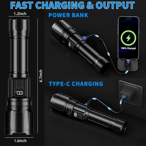 Hriovs Rechargeable LED Flashlight 99000 High Lumens, Powerful Tactical Flashlights with 6 Modes, IPX7 Waterproof, Zoomable, Super Bright for Home Outdoor Emergency Camping view 6