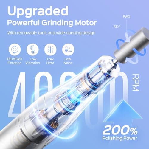 COSLUS Professional Rechargeable Electric Nail Drill 40000 RPM, Portable Nail File with Storage Stand for Acrylic Gel Polishing Removing - Easy to Use for Women, Manicure at Home DIY or Salon, White view 3