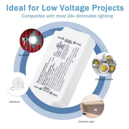 Hanbaak 60W Dimmable LED Driver, Electronic Transformer, 120V AC to 24V DC Power Supply for LED Strip Light, Low Voltage Lighting Project, Compatible with Lutron Leviton Dimmers, UL Listed, Class 2 view 5