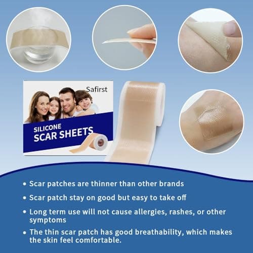 Safirst Silicone Scar Sheets 1.6"x59" Roll-1.5M Scars Removal Treatment Medical Grade Silicone Scar Tape for Skin Resuable Strip for Tummy Tuck,Incision,Keloid,C-Section,Burn,Acne Scars view 2