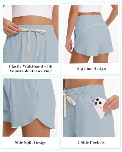 iceROSE Athletic Shorts for Women - High Waisted Black Running SweatShorts Summer Drawstring with Pockets for Workout Lounge view 5