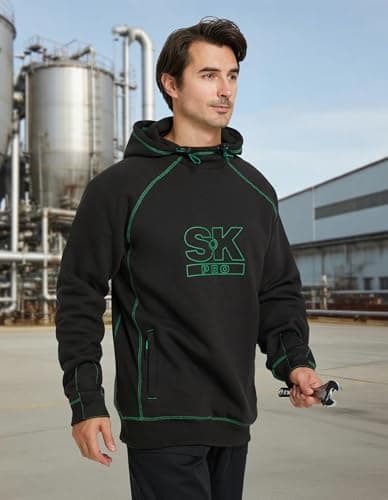 SKPRO Men's Hoodie Black Oversized Sweatshirts, Fleece Lined Hoodies Pullover, Loose Fit Work Hooded with Zip Pockets view 3