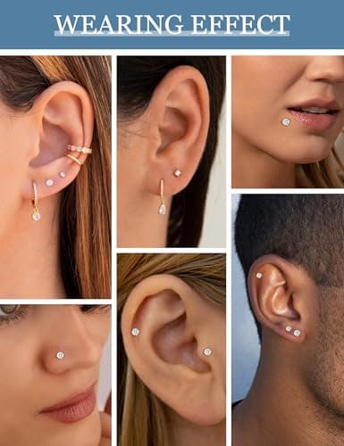 ZNBOH 5 Pairs Flat Back Earrings Stud Gold Threadless Tragus Cartilage for Women Men 925 Sterling Silver Post 14K Gold Hypoallergenic Earring Set for Multiple Piercing Nose Medusa Piercing Jewelry 18G view 2