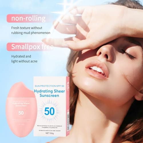 Sunscreen SPF 50+ 50g, Hydrating Sheer Face Sunscreen, Waterproof & Lightweight Water Gel, Non-Greasy, No White Cast, for Sensitive Skin Daily Use view 2