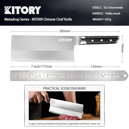 Kitory Cleaver 7", Lite Chinese Chef`s kitchen knife, for unfrozen meat and vegetable, pakkawood handle with super sharp 50Cr16MoV German Stainless steel blade, gift box view 3